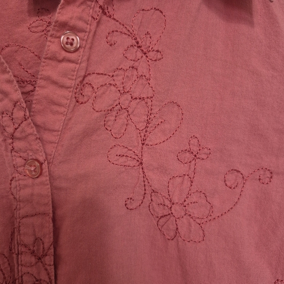 Denim & Co. Pink Floral Embroidered Button Down Shirt – Size S - Picture 2 of 4